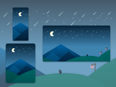 Minimalism Night Environment (Responsive Web Background) adobe xd background cat desktop digital art lantern minimalism mobile moon portfolio stars tablet ux design web design