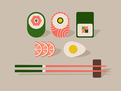 Lite Supper chopsticks dinner eggs food illustration sushi