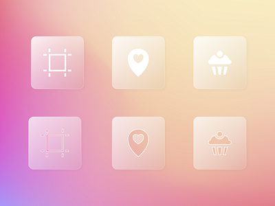 Glass Icons art artboard branding color cupcake design digital glass glassmorphism gradient heart home icons iconset logo ui