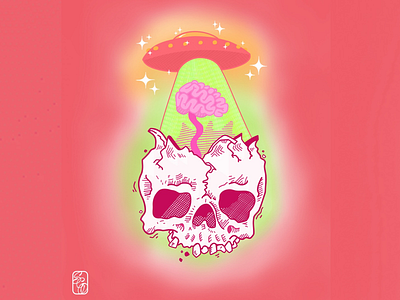 Open Your Mind Illustration adobe air brush alien brain colorful explosion graphic graphic design illustration illustrator skull space ufo