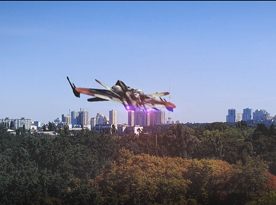 ARC fighter over Kyiv 3d compositing render ship starwars