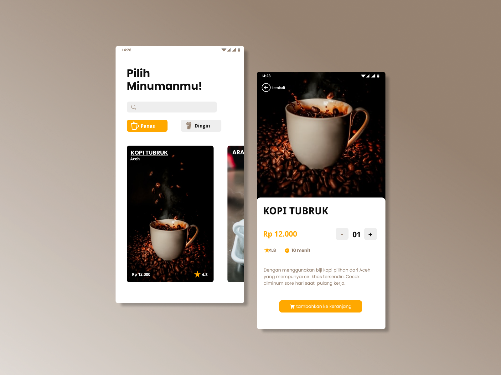 Coffee Menu for Android Application by Erwin on Dribbble