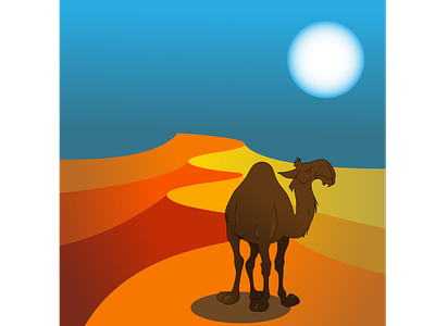 The Desert Panorama with a camel and The Sun design illustration vector