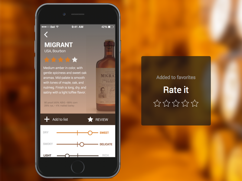 Whiskey rating app by Hallie Verrier Sullivan for The Cream Creative on