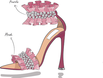 Mesh footwear chic design elegant evening fashion footwear footwear design heels illustration illustrator materials mesh pearls pink sketch stylish woman