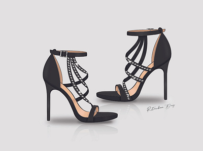 Embellished strap stiletto black chic crystal design elegant embellishment evening fashion footwear footwear design heels illustration shiny sketch straps