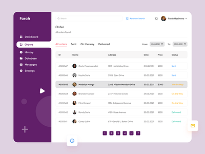 UI/UX Order List Dashboard by Farah Gasimova on Dribbble