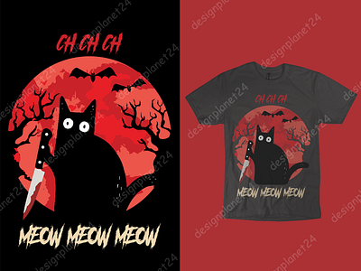 Halloween Cat T-shirt Design.