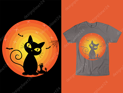 Halloween Cat T-shirt Design. brand design branding cat art cat logo cat lovers cats catskills design graphic design halloween halloween carnival halloween design halloween party illustration logo logodesign merch by amazon merch by amazon shirts t shirt design tshirt design