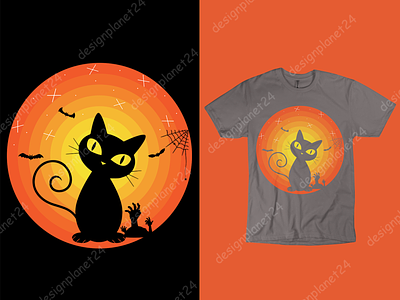 Halloween Cat T-shirt Design.