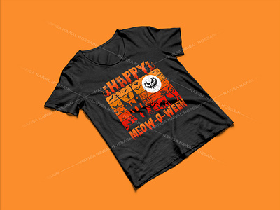 Happy meow-o-ween - Halloween T-Shirt Design design graphic design graphic tees halloween halloween cat design merch design t shirt designer tshirt design typography