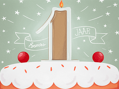 1 year Somers design anniversary anniversary cake happy illustration one stars sweet
