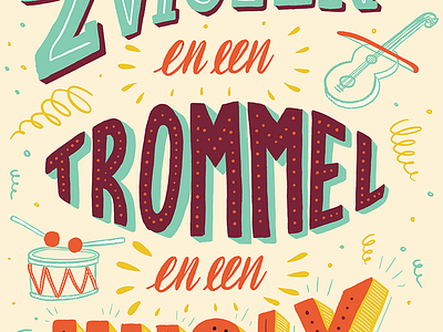 2 violen en een trommel en een Kus! X handlettering instrument ipad music procreate quote