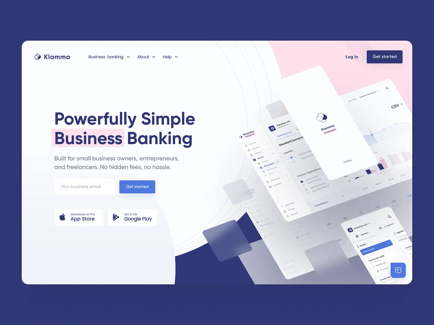 Modern Bank Website Design: Klamma's Business Banking Landing Page