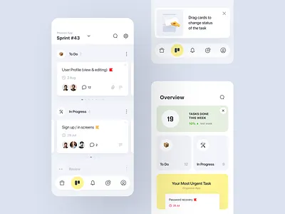 Submarine 🍋 | Task Manager | Kanban app app design assignment card slider cards dashboard ios kanban management management app mobile application onboarding task manager task priority task status toolbar ui ux