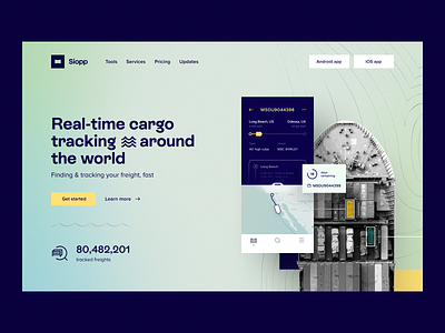 Siopp 📦 | Cargo tracking app application cargo tracking hero section landing page product design product page product website saas app saas design saas landing page saas page saas product saas website searching shipment tracking app visual identity web app