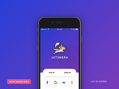 Log in screen. Letundra app