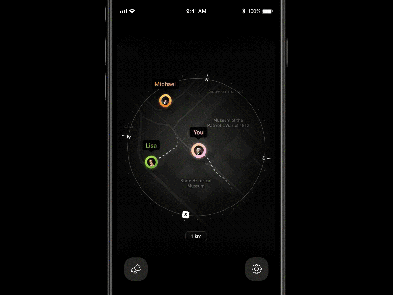 Dating animation app applicaiton compass dark dating design ios love map people popup profile radar transition ui ux