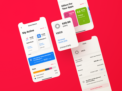 Subscription Manager | Native App Concept advice app apple application application offer concept economy finance finance manager fintech ios manager money keeper native app notification statistics subscription subscription manager ui ux