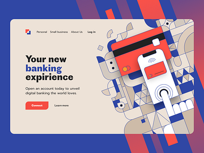Online Bank | Hero Section bank banking card concep corporate credit card finance fintech hero hero section homepage illustration landing mobile banking online bank patterns section ui ux website
