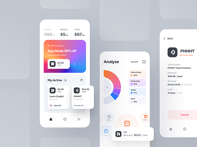 Subscription manager | iOS app advice app apple application application offer concept dashboard finance fintech ios manager money keeper native app notification saas statistics subscription subscription manager ui ux