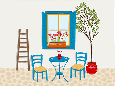 Coffee in Italy art artist blue coffee digital art drawing flowers garden illustration illustrator irish italy