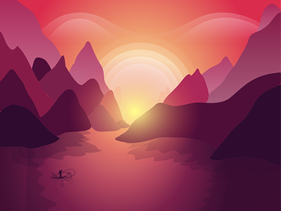 Pink Sunset design illustration landscape sunset vectorart