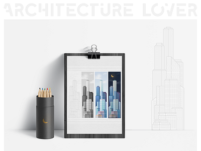 Minimalist gradient cityscape illustration. Bookmark design