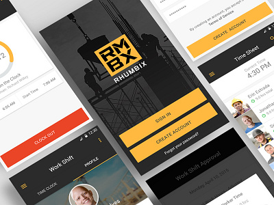Rhumbix Virtual Time Keeping UI android app construction management material mobile time ui