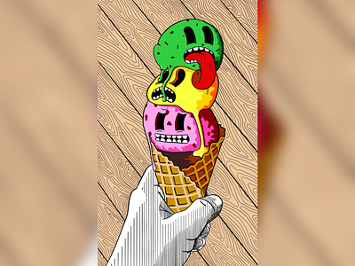 Melty Ice Cream art black and white cartoon cartoon illustration hatching ice cream ice cream cone icecream illustration juxtaposition melt melting procreate procreate app procreate art woodgrain