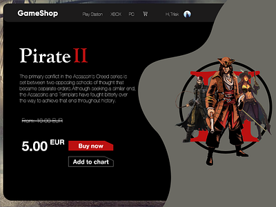 Game Shop Pirate adobe xd art branding design flat icon illustration ui ux web website xd design