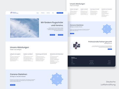 Landing Page Aviation Foundation Germany airport blue branding clean corona flat foundation homepage info landing page organization pastel pilot scholarship students travel ui web