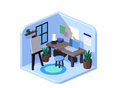 3D Studio Illustration 3d app blue business cartoon clean flat house illustration illustrator isometric minimal mobile app pastels simple ui ux white