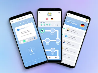 Language Learning - App Design app application audio blue design education german language learning mobile pastels progress school streak student study ui university ux vocabulary