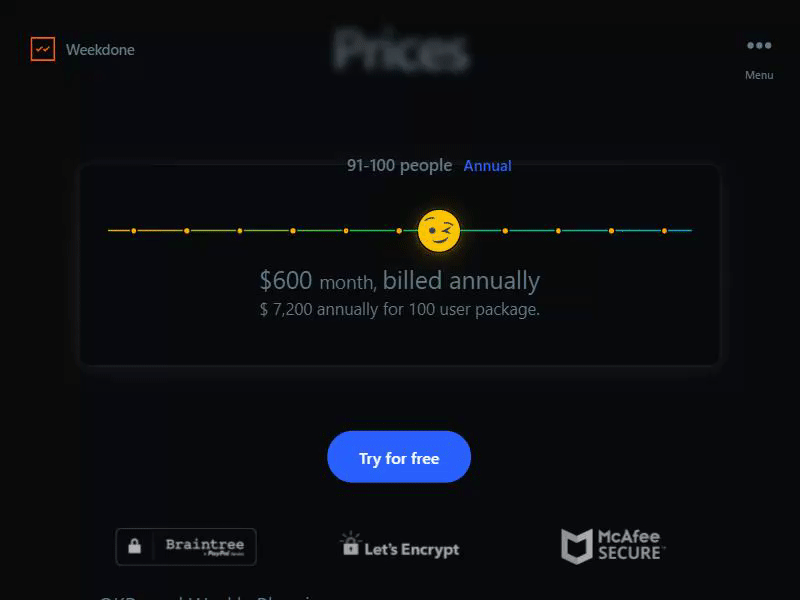 Pricing slider animated dark darkmode emoji prices pricing range slider