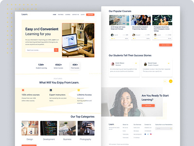 Landing page design (e-learning website) branding course design figma icon learning online typography ui ui ux design user experience web website