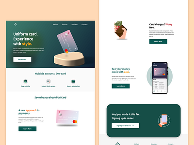 UniCard app banking branding card credit debit design illustration landing page logo ui ux web