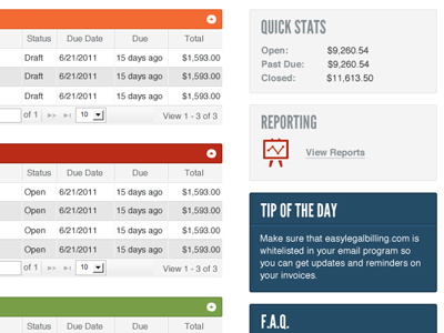 Billing site billing dashboard data