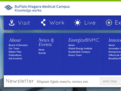 BNMC blue drop down green icons nav navigation