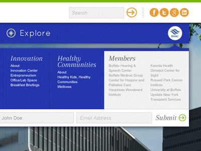 BNMC - main nav drop down blue drop down green icons nav navigation texture