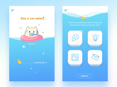 Swim cat app cat color design flat interface ios minimal mobile swim ui ux
