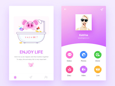 Here180-Enjoy life app color flat interface ios minimal mobile pig science sketch ui ux