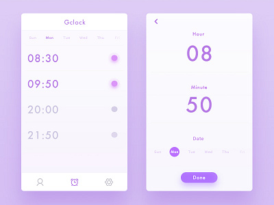 Here180-Clock app clock color design flat interface ios minimal mobile ui ux violet