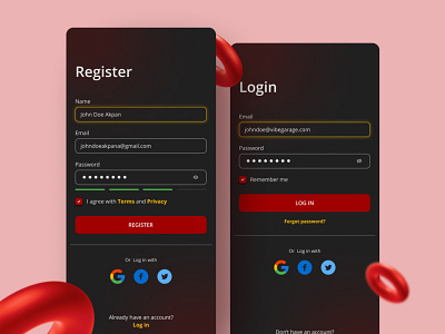 Register / Log in Screens adobe photoshop adobexd design