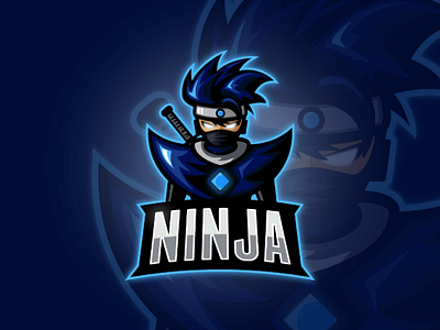 Ninja logo black blue cartoon dark esports fight fighter game gaming logo japan japanese logo mascot ninja sword weapon