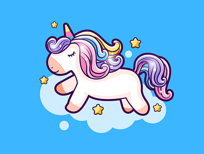 Little Cute Unicorn animal blue branding cartoon character child cute design girl graphic design illustration logo mascot unicorn vector