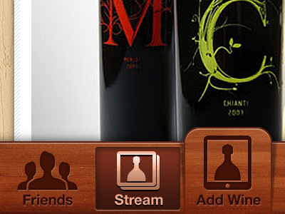 Bottlestock App app bottle friends iphone app menu menu bar stream ui wine wood