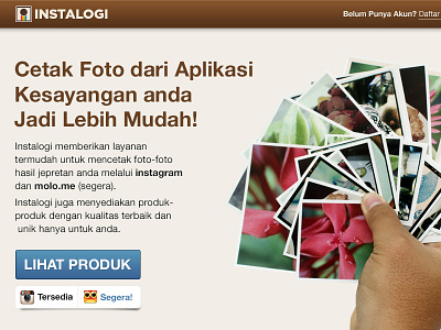 Instalogi Homepage brown classic instagram instalogi photo print ui ui design user interface website interface