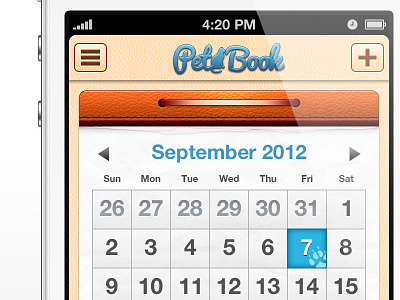 Petbook App brown calendar ios ios app iphone app leather paper petbook texture ui ui design user interface