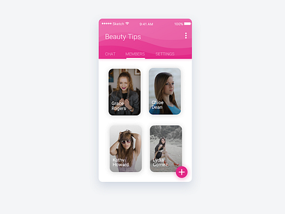 Messenger App members screen app chat clean design ios pink sketchapp ui ux